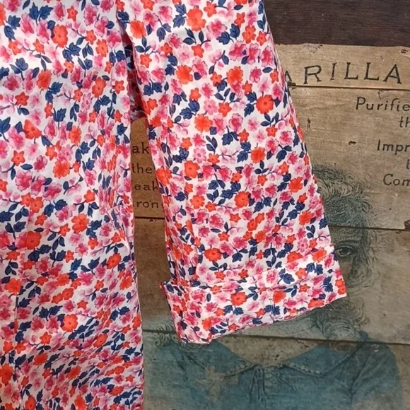 (e2-5) Pink, orange and teal mini floral pattern button up long sleeve shirt 18W - Picture 8 of 8